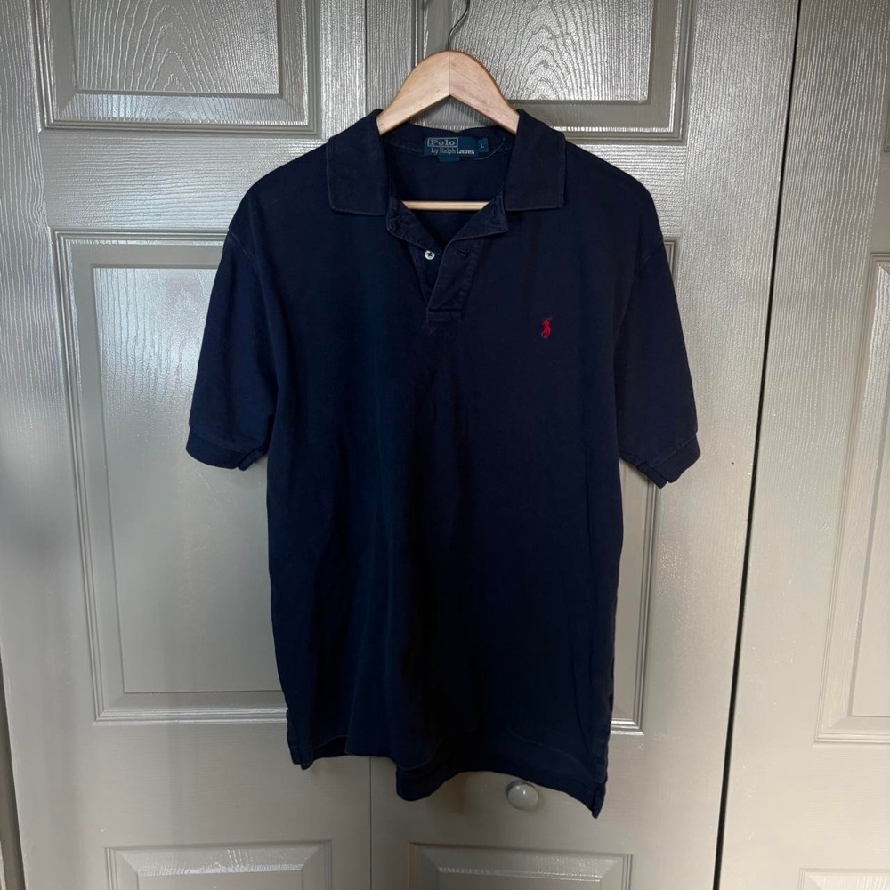 Polo Ralph Lauren Mens Short Sleeve Navy Blue Pique Polo Shirt Size L Red Pony